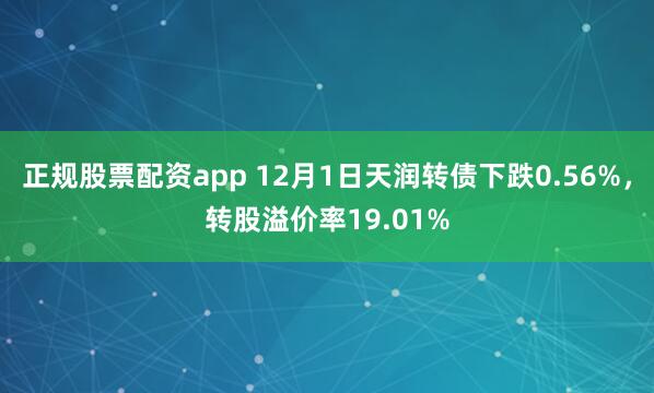 正规股票配资app 12月1日天润转债下跌0.56%，转股溢价率19.01%